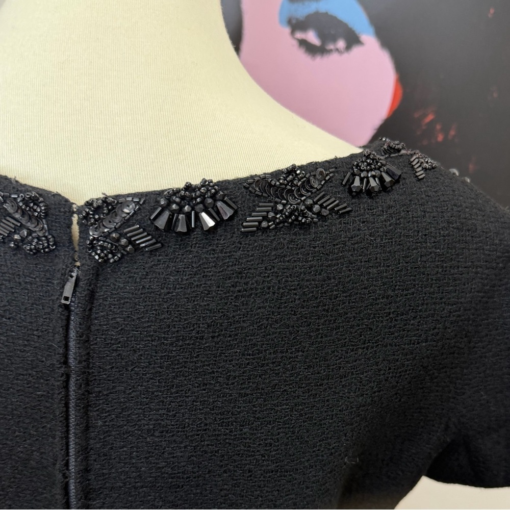 Insane Vintage Black Wool Beaded Sheath Dress Mid-Century Handmade Con Matic Zip - Picture 12 of 17